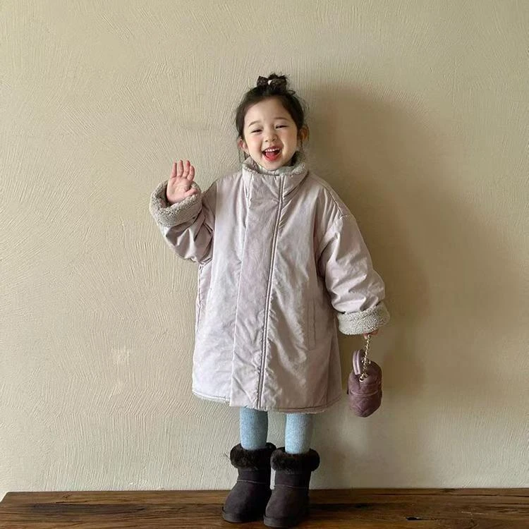 24秋冬新款女童装羊羔绒中长款保暖风衣外套羊羔绒内衬棉衣棉服