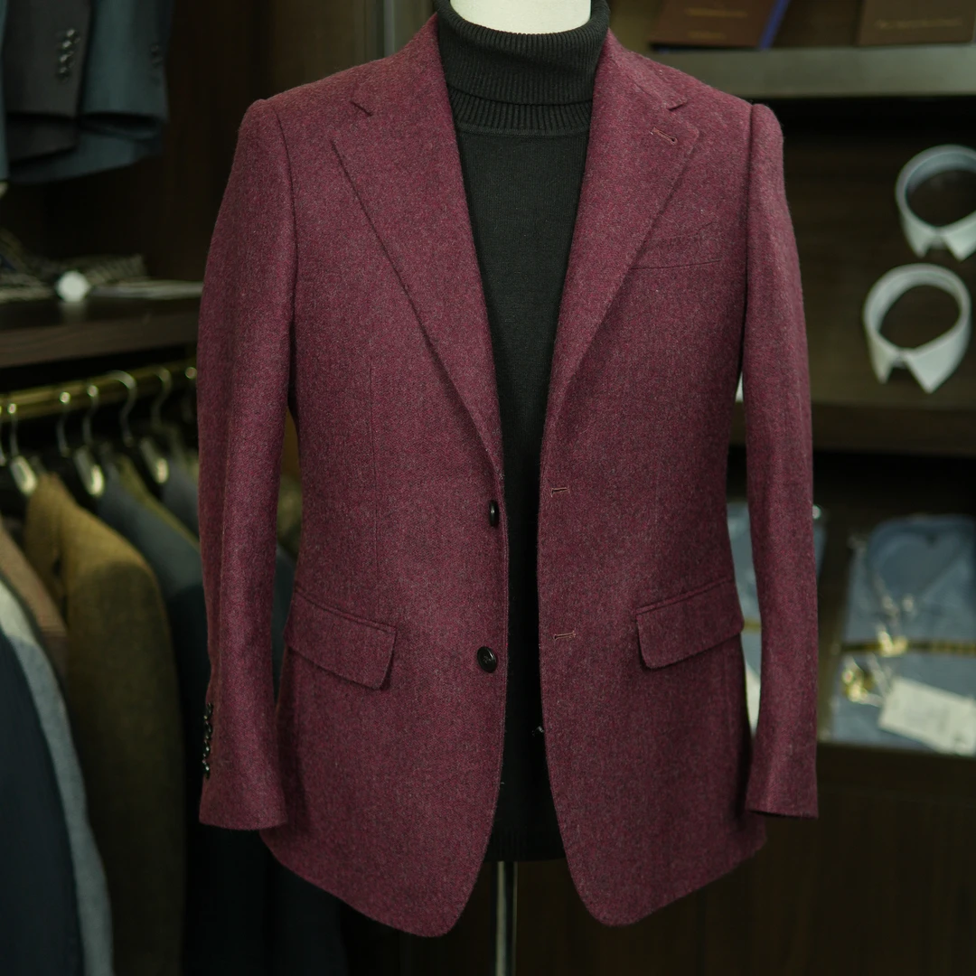 梵沦帝纳艾瑞尔绛紫红羊毛轻奢西服春秋款时尚休闲西装上衣男外套
