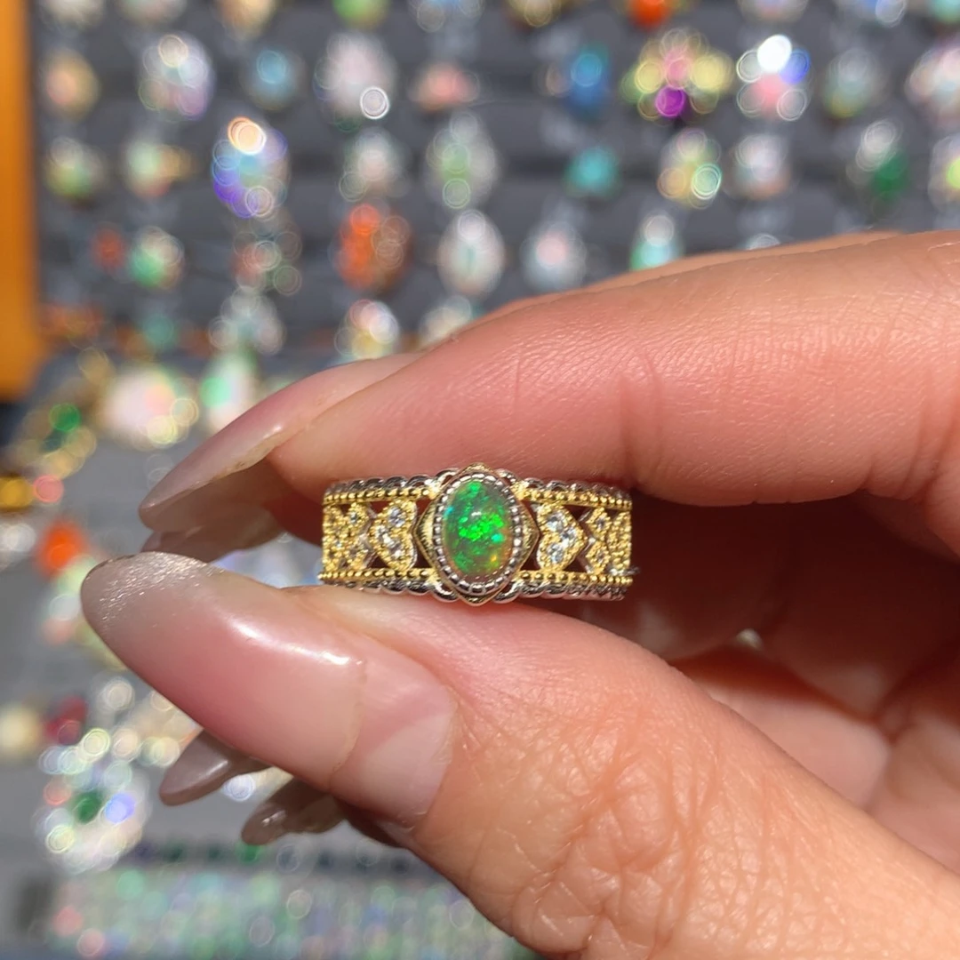 欧泊福利戒指银S925镶嵌