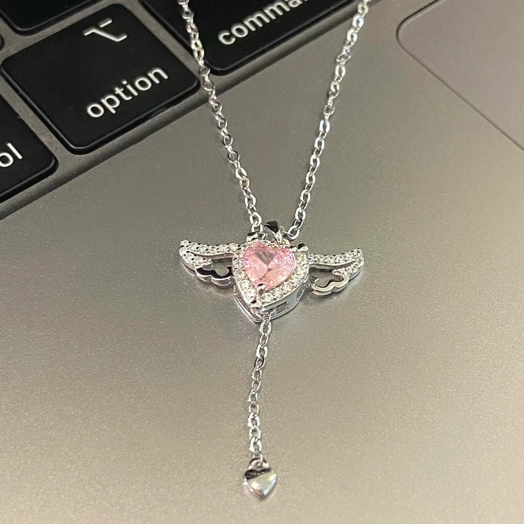 吊坠足银 999天使之心小翅膀项链女银饰小众精致生日新年礼物