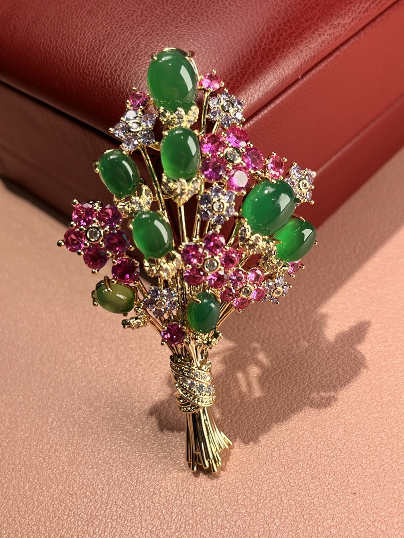 铜合金锆石胸针 31129手捧花束（红）彩色时尚胸针