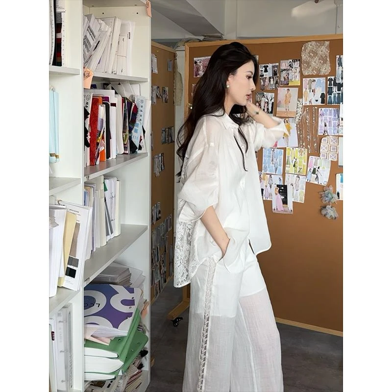 白色高腰直筒裤设计感宽松显瘦长裤子女25夏季新款