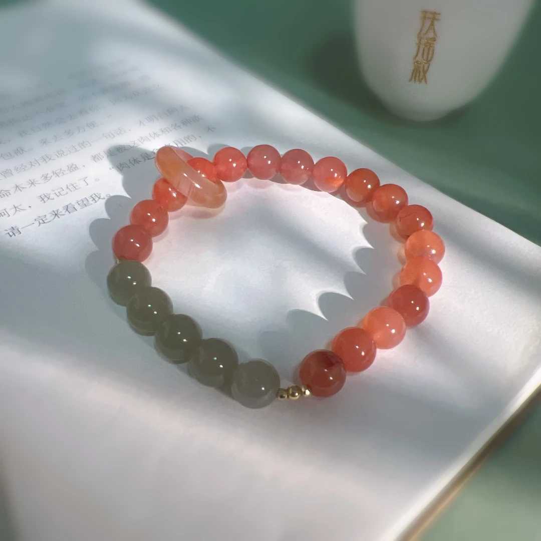 【扶摇叙珠宝】18k金 冰飘南红手串设计款圆珠