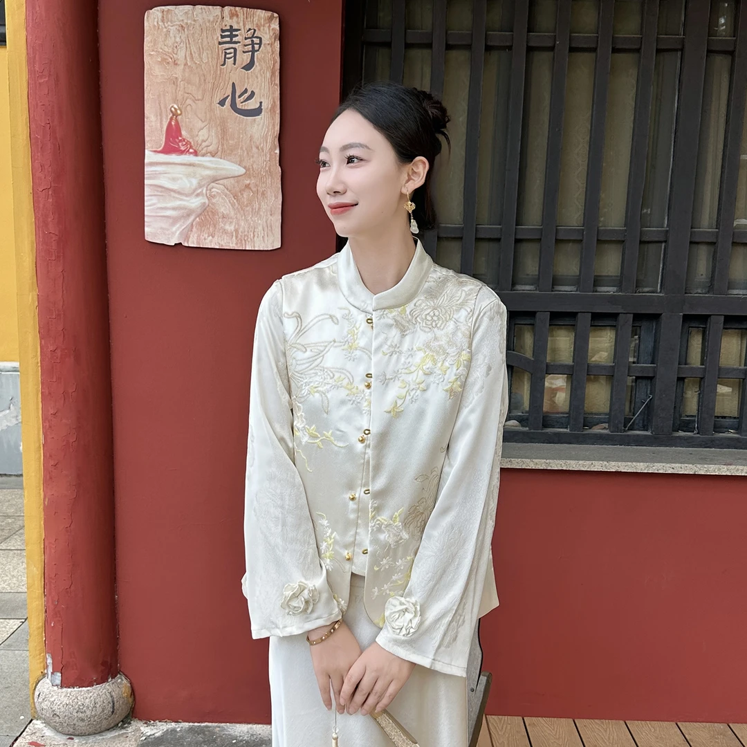 【浮笙】新中式复古中国风日常提花刺绣气质白色马甲马夹
