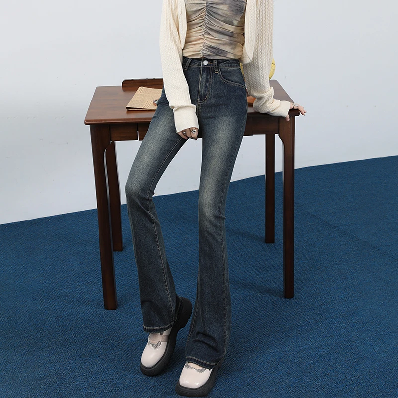 长腿神裤修身长腿包臀高腰水洗做旧拖地喇叭裤时尚牛仔裤春季