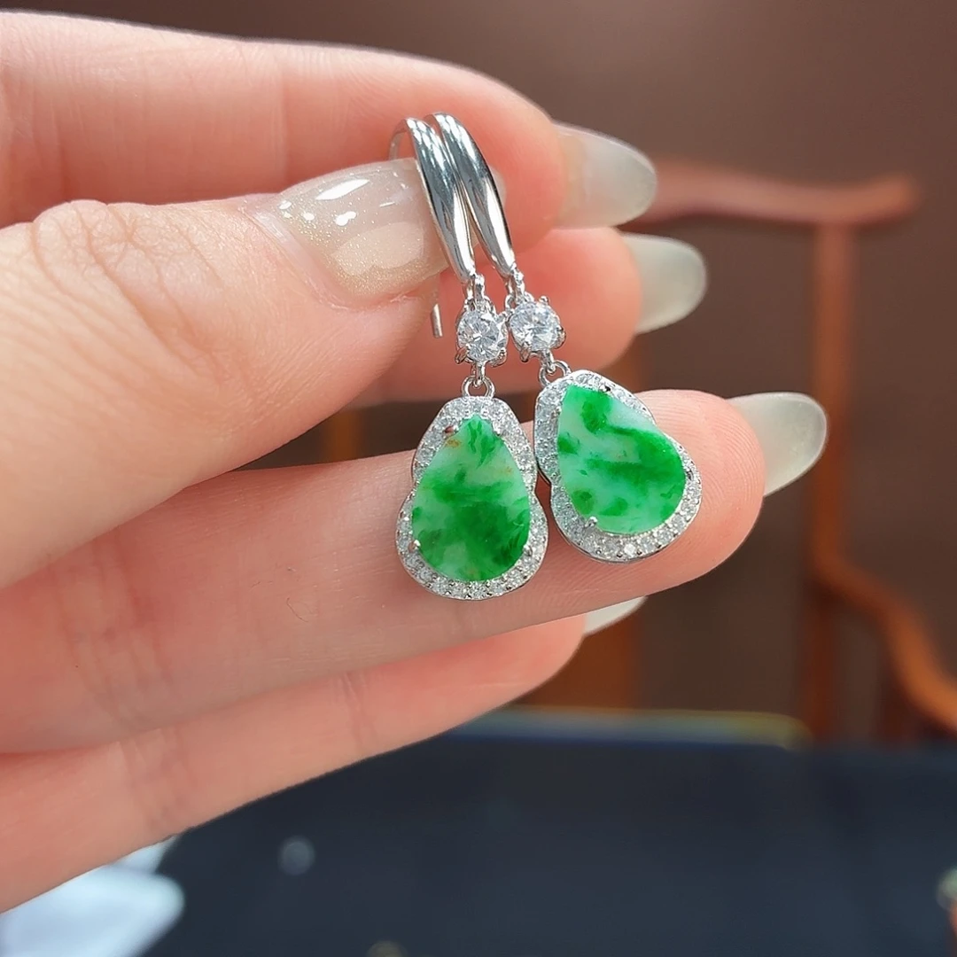 翡翠银S925镶嵌耳饰