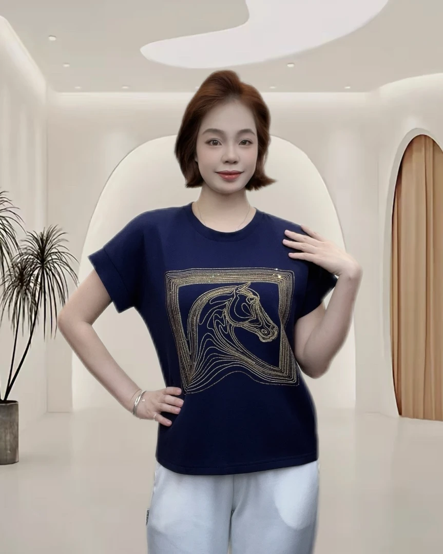 25年爆款休闲短袖女小衫大码宽松气质时尚百搭显瘦半袖圆领夏季