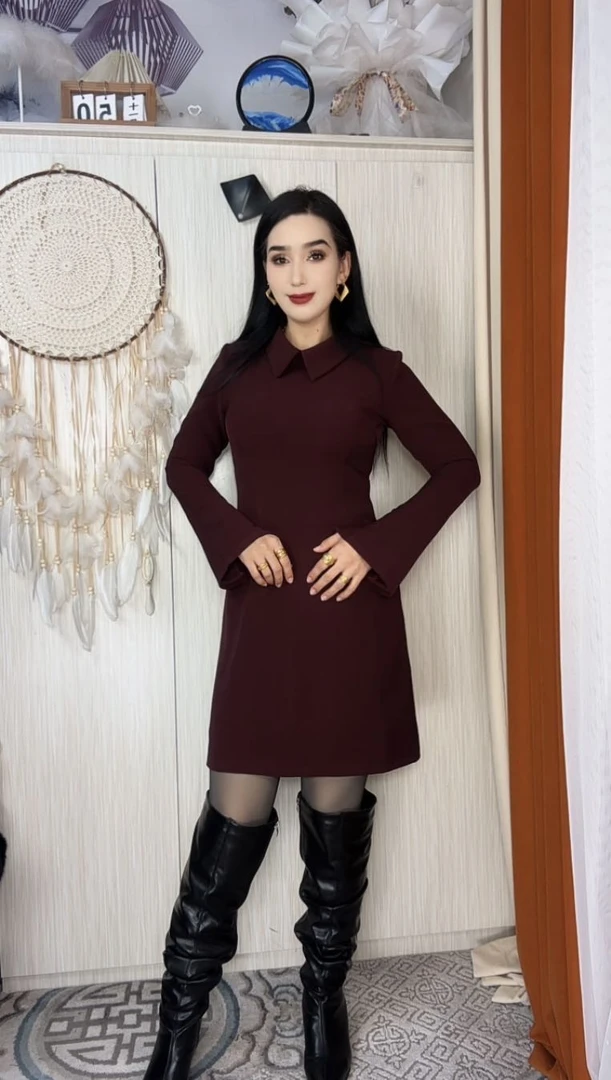 2026年气质高腰显瘦修身休闲风冬季连衣裙
