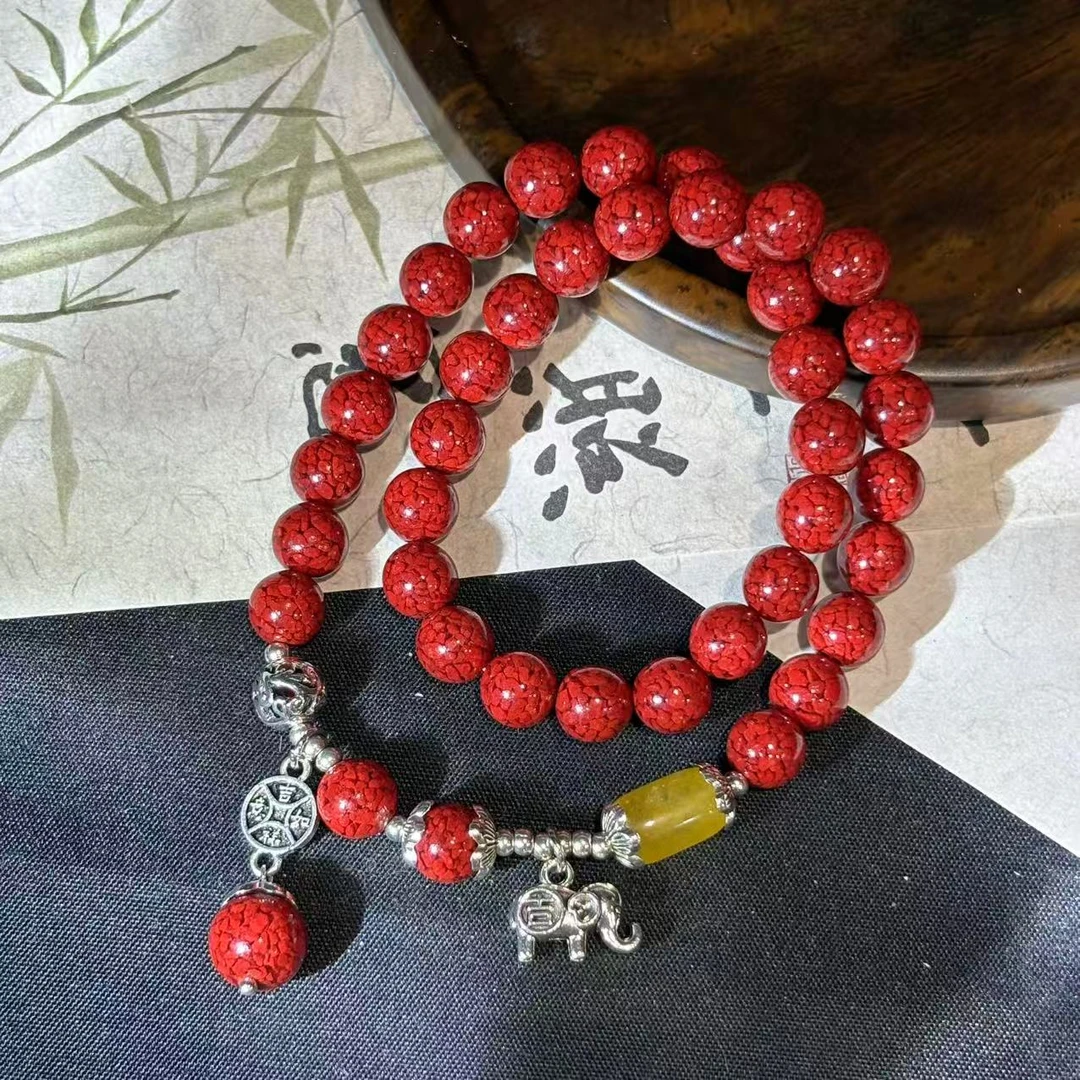 含辰砂工艺品含辰砂工艺品DZ-1263-朱砂双圈小象手串（带礼盒）