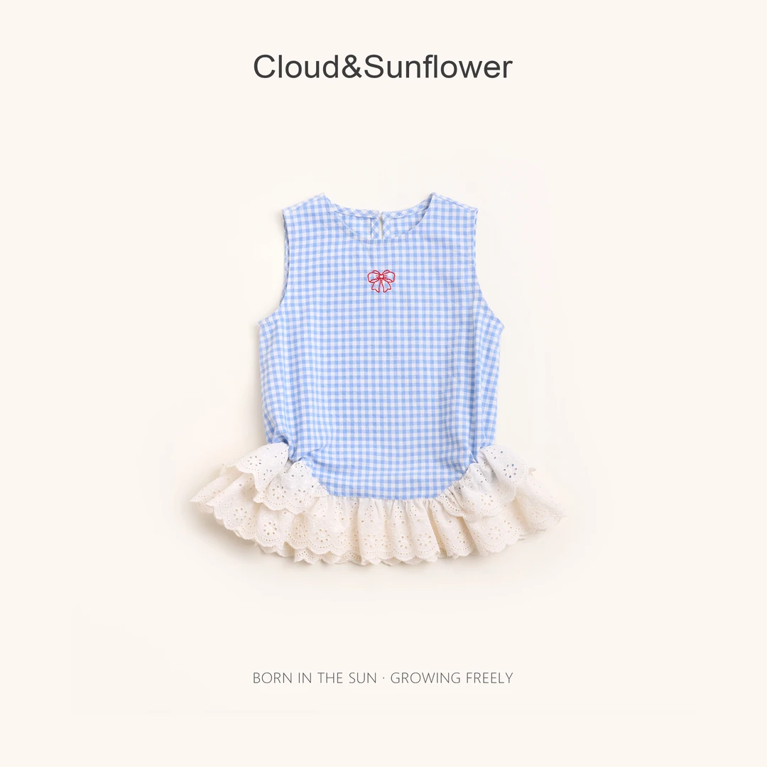 【云朵小葵】女童夏季下摆大蕾丝蝴蝶结刺绣休闲娃娃衫991366