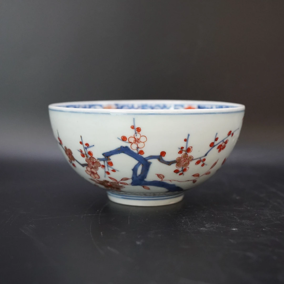 Lot.25080768清康熙青花矾红花卉纹碗 高：约8cm口径：约17cm