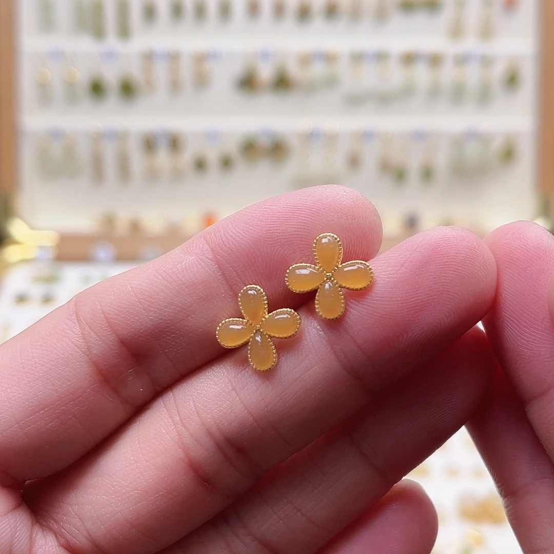 和田玉银S925镶嵌耳饰