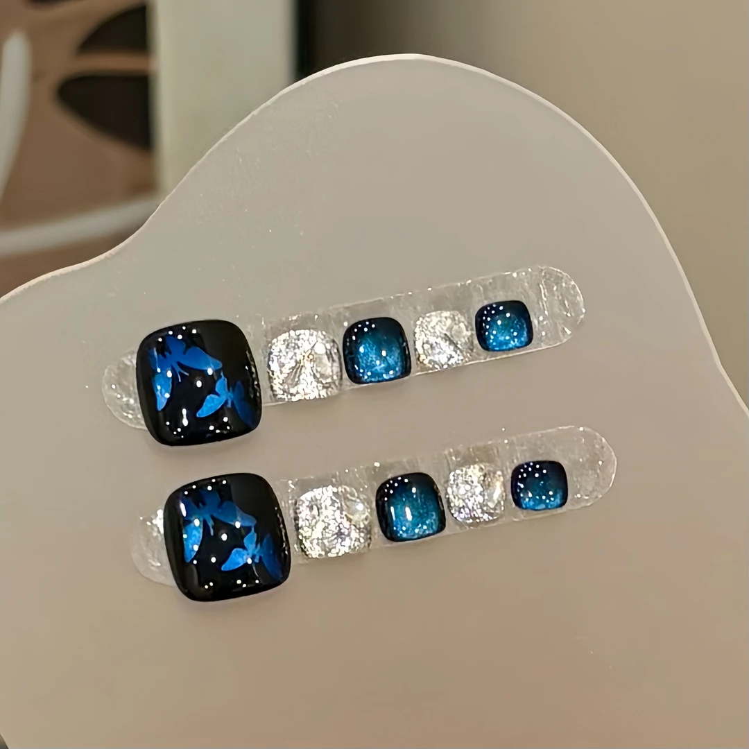 秘境蓝蝶（脚甲12片装）-茉莉Molly轻奢手工穿戴甲