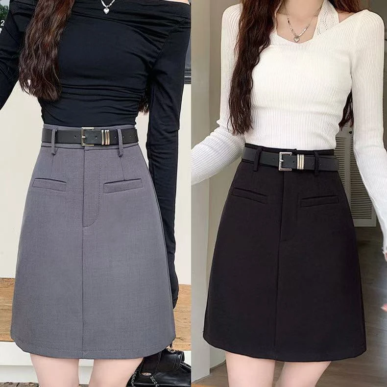西装半身裙2025春夏新款大码高腰a字裙百搭遮肉显瘦包臀裙中裙女