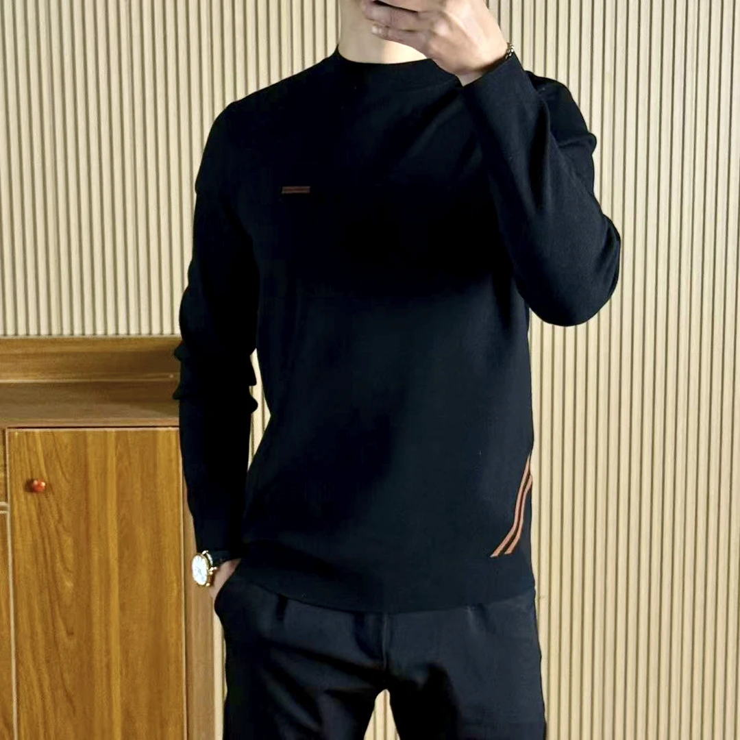 2025冬季新品针织秋冬撞色毛衣针织衫时尚修身款圆领针织打底衫男