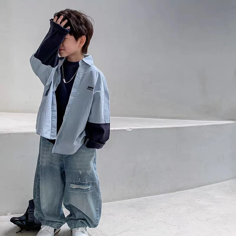 男童春秋款帅气街拍牛仔裤2025春季新款长裤儿童宽松中大童时尚