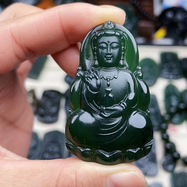 蛇纹石玉未镶嵌挂件泰山玉观音