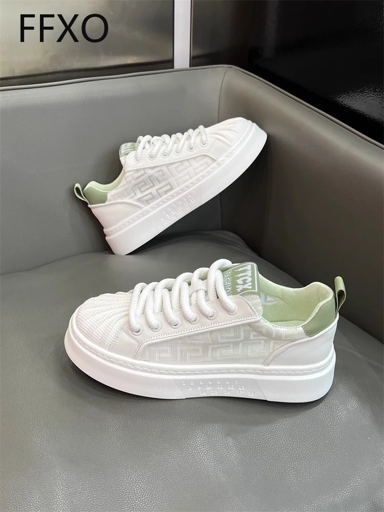FFXO欧洲站板鞋男2025夏季款增高厚底休闲鞋贝壳头透气网面小白鞋