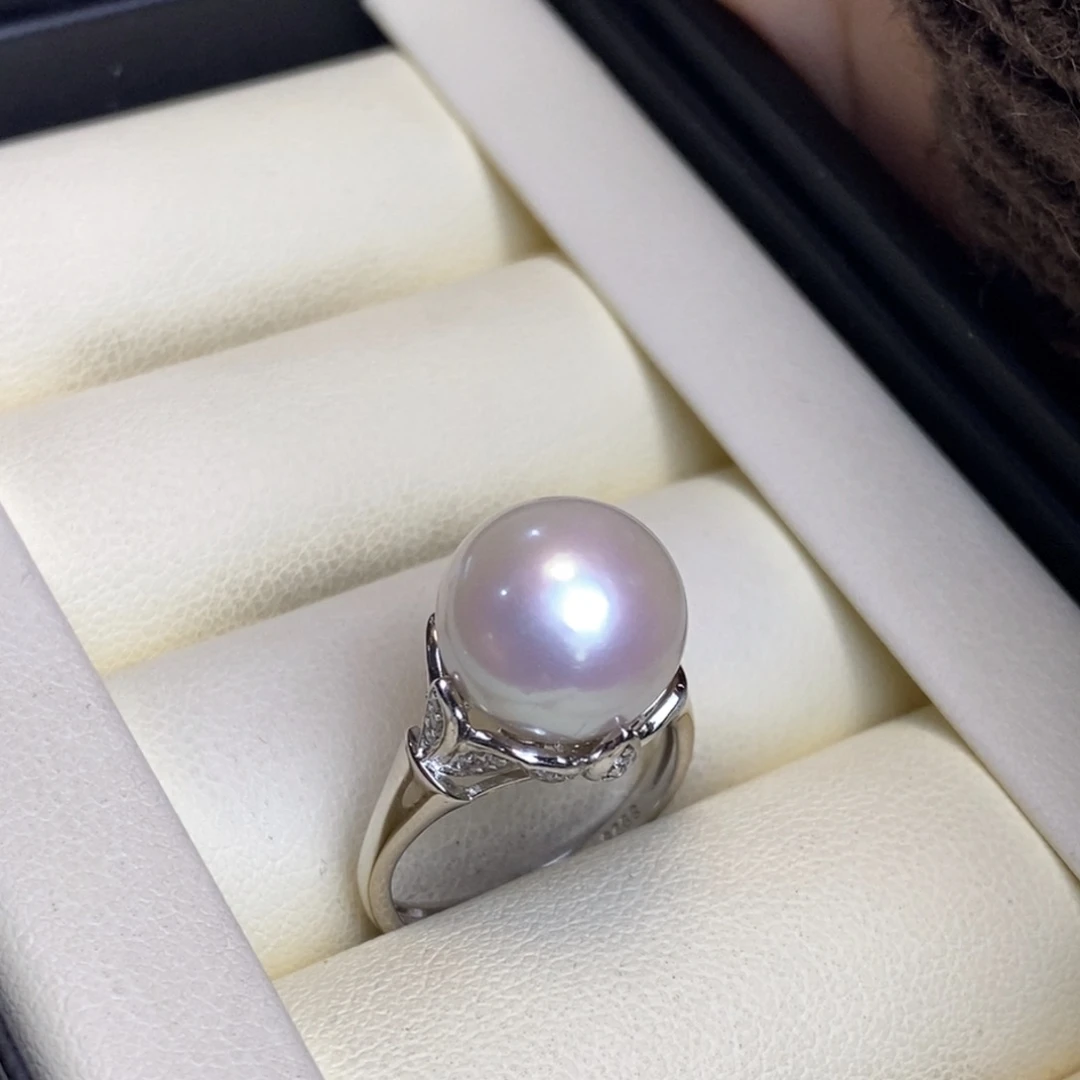 戒指淡水珍珠银S925镶嵌近圆微瑕