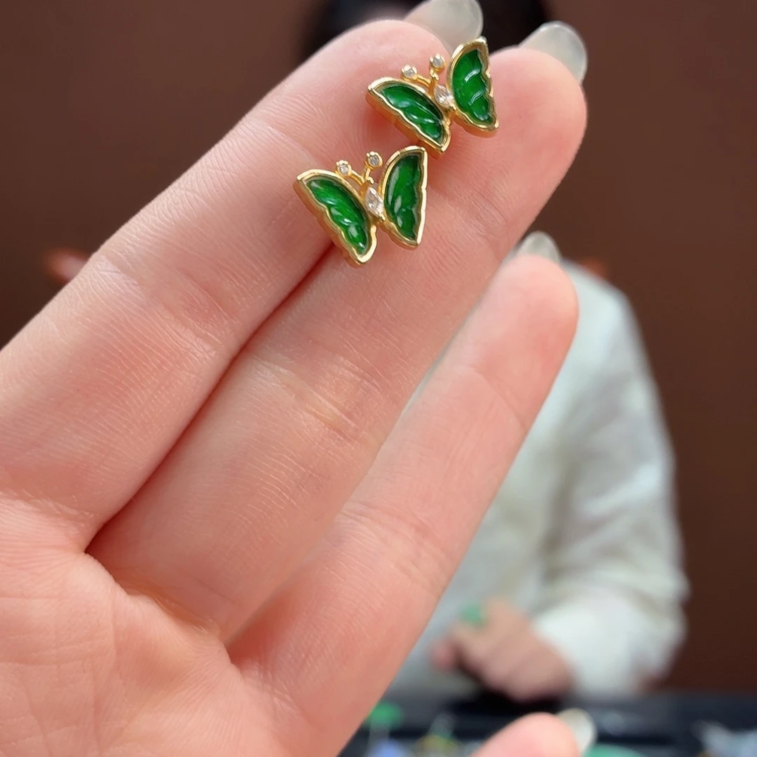 翡翠银S925镶嵌耳饰