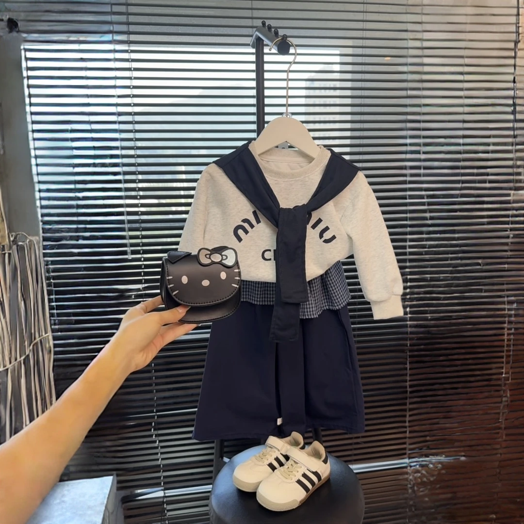 【送包包】女童屁帘直筒裤套装2025秋季新款童装韩版甜酷阔腿裤套装