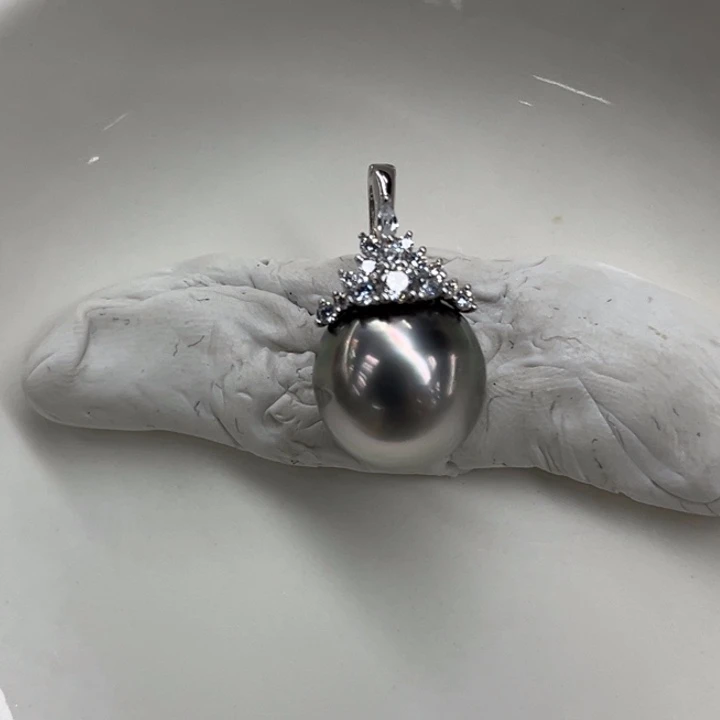 银S925镶嵌吊坠(不含链)海水珍珠12-13mm