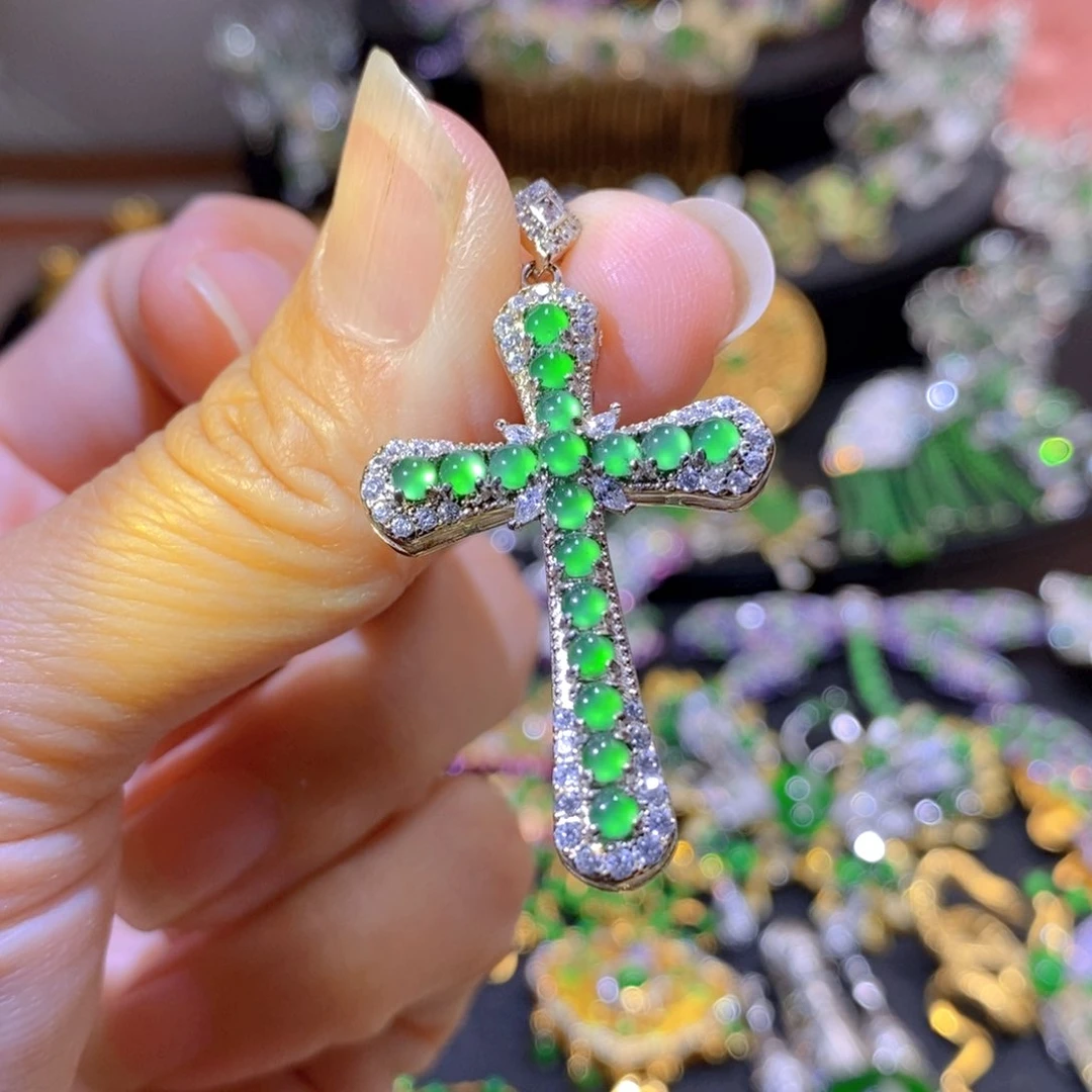 吊坠(不含链)银S925镶嵌翡翠