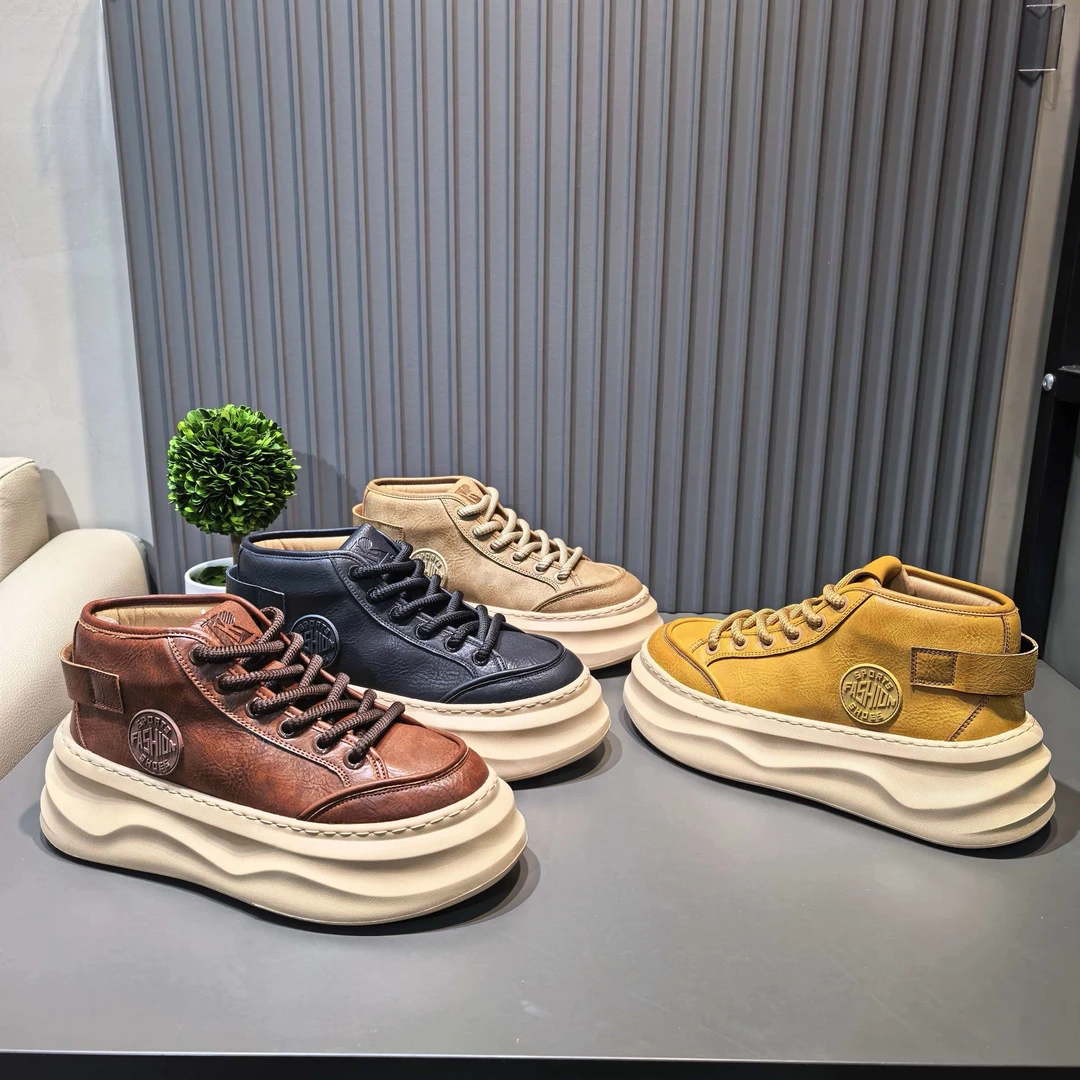 秋冬男鞋休闲鞋保暖加绒高帮系带车缝线马丁靴复古时尚高帮棉鞋