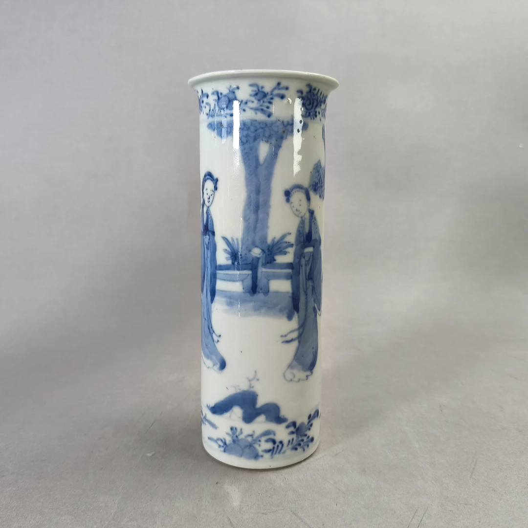 25071777清光绪"青青花仕女图箭筒  高：约20.4cm A1409