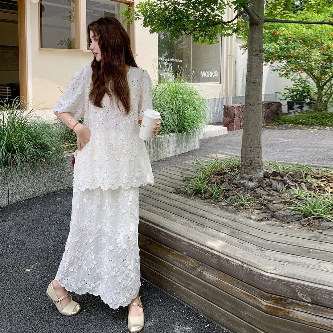 新品现货立花朵上衣+半身裙套装C211-913-P165韩范气质春夏装