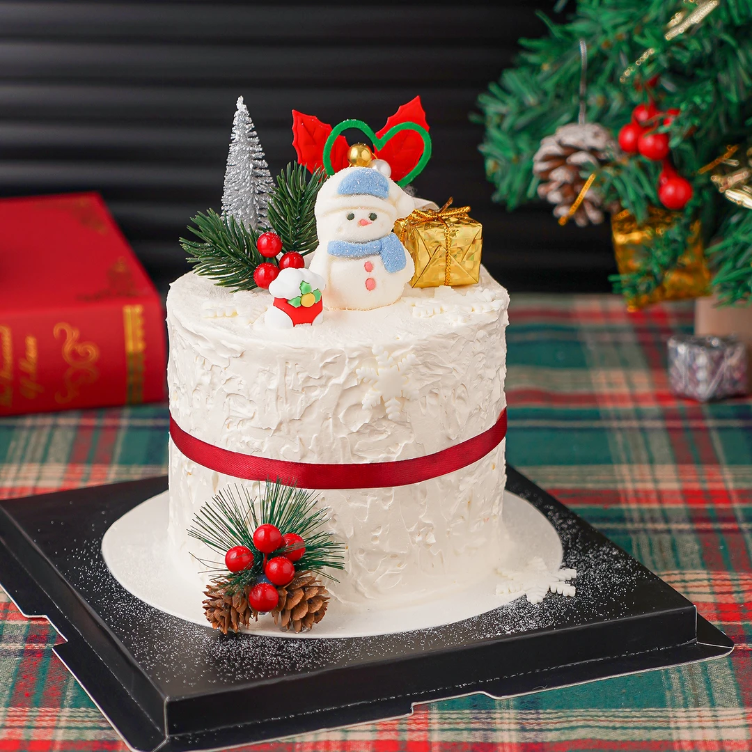 2026圣诞节雪人棉花糖蛋糕装饰摆件雪松树叶子松果甜品烘焙插件