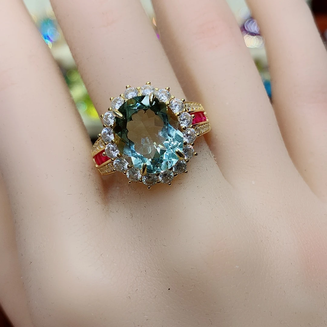 银S925镀金镶嵌戒指水晶