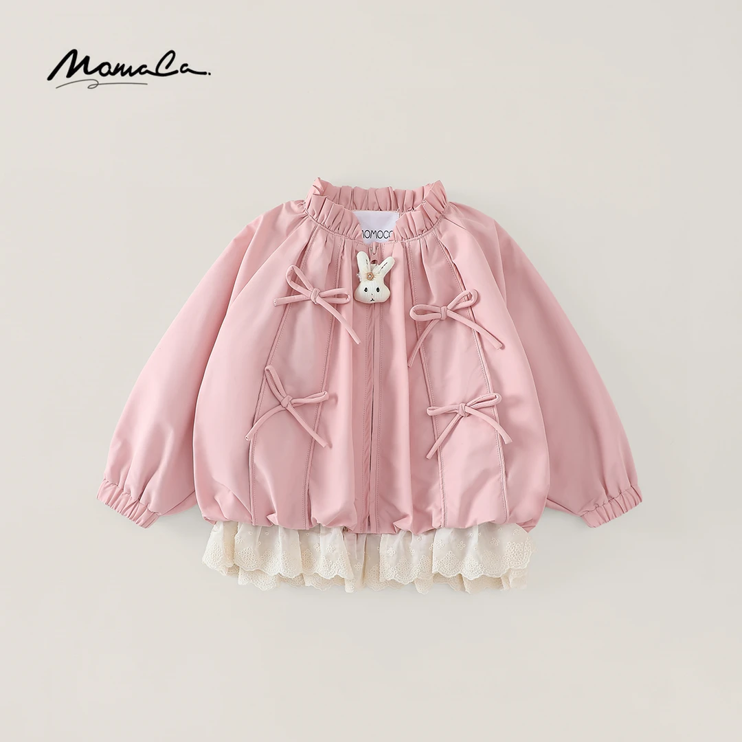 MOMOCO2025秋季新款女童甜美小兔拼接蕾丝花边外套77730138018