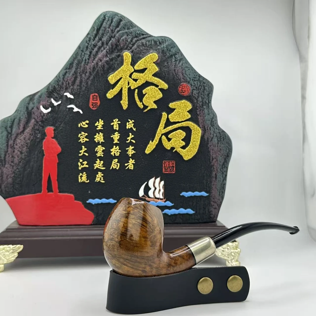 经典福尔摩斯弯式3毫米军插烟道石楠木烟斗