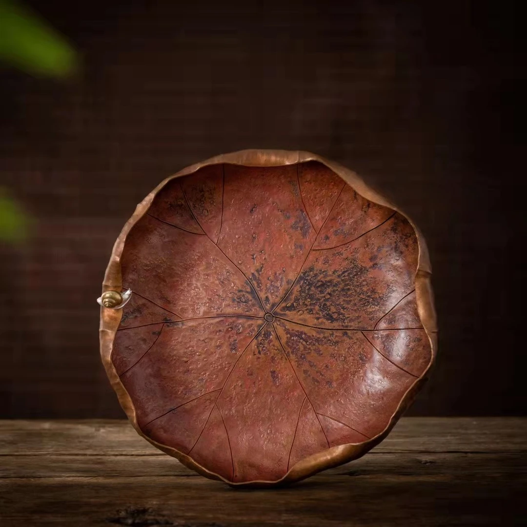 蜂鸟工坊 文创系列 铜器 荷叶壶承蜗牛铜壶承干泡壶承 WCTJS105