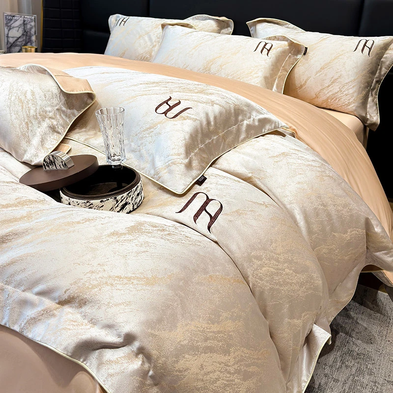 春夏新款A类天丝棉提花床单四件套时尚好看大方家用保暖床品套件