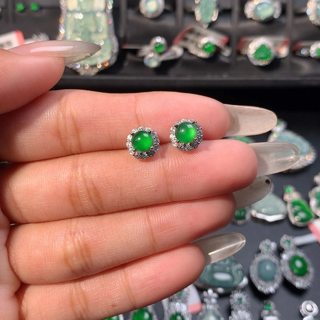 翡翠未镶嵌耳饰耳钉