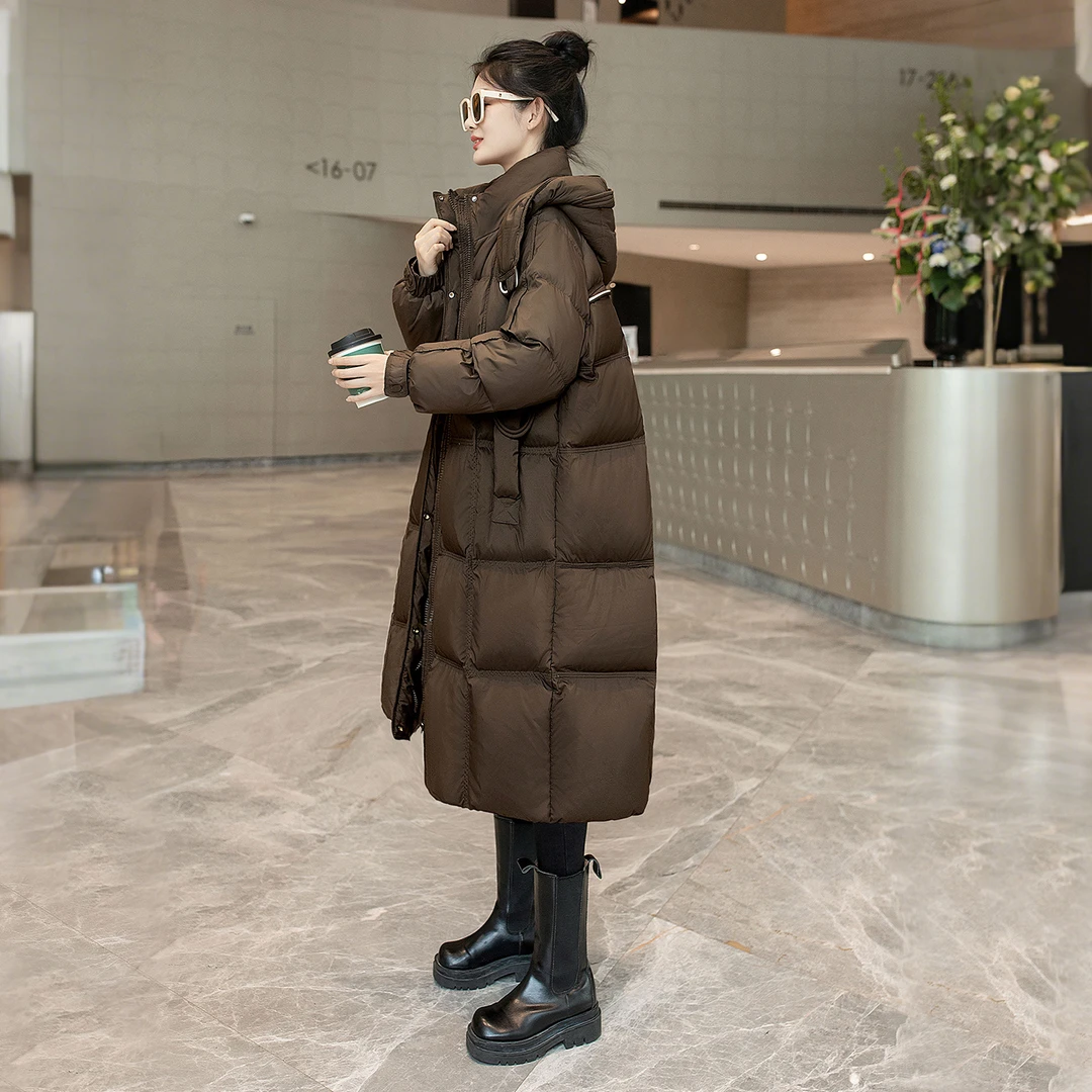 丝柏舍2025冬装装新款女装插肩袖中长款连帽纯色羽绒服S54B2480Y