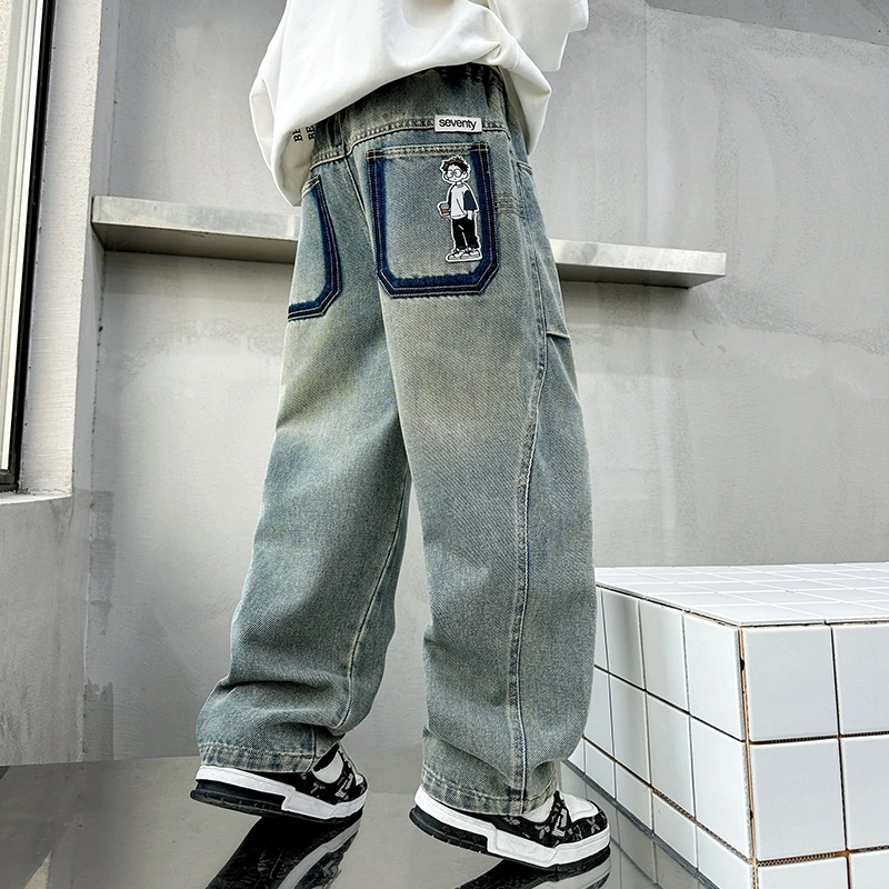 男童牛仔裤春装中大儿童裤子2025新款春秋款阔腿裤春季宽松长裤潮