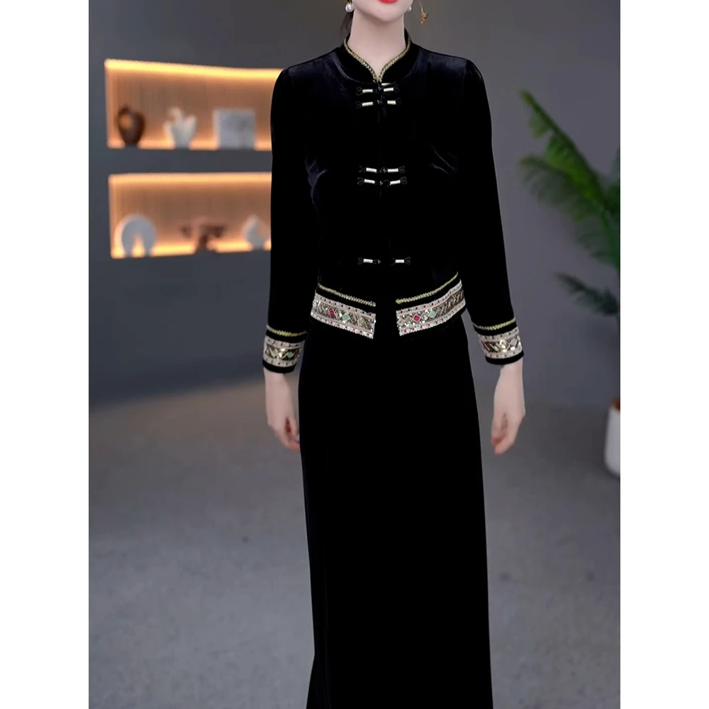 高级感贵夫人裙套装2025秋季新款休闲百搭长袖外套+背心裙两件套