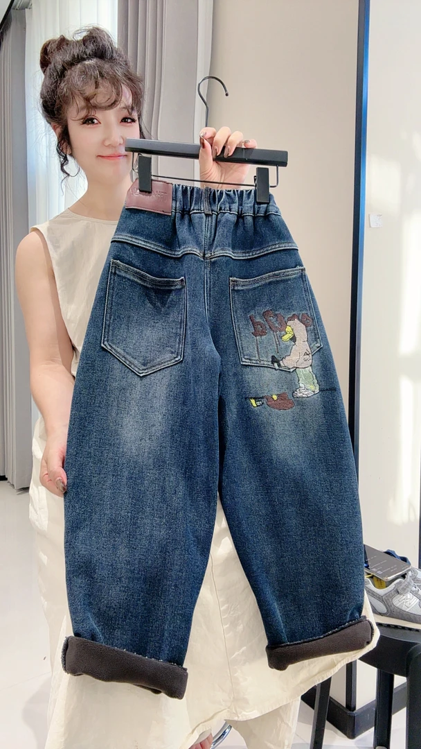 【加绒】2025爆款时尚中大童洋气百搭韩版牛仔休闲裤CM9594