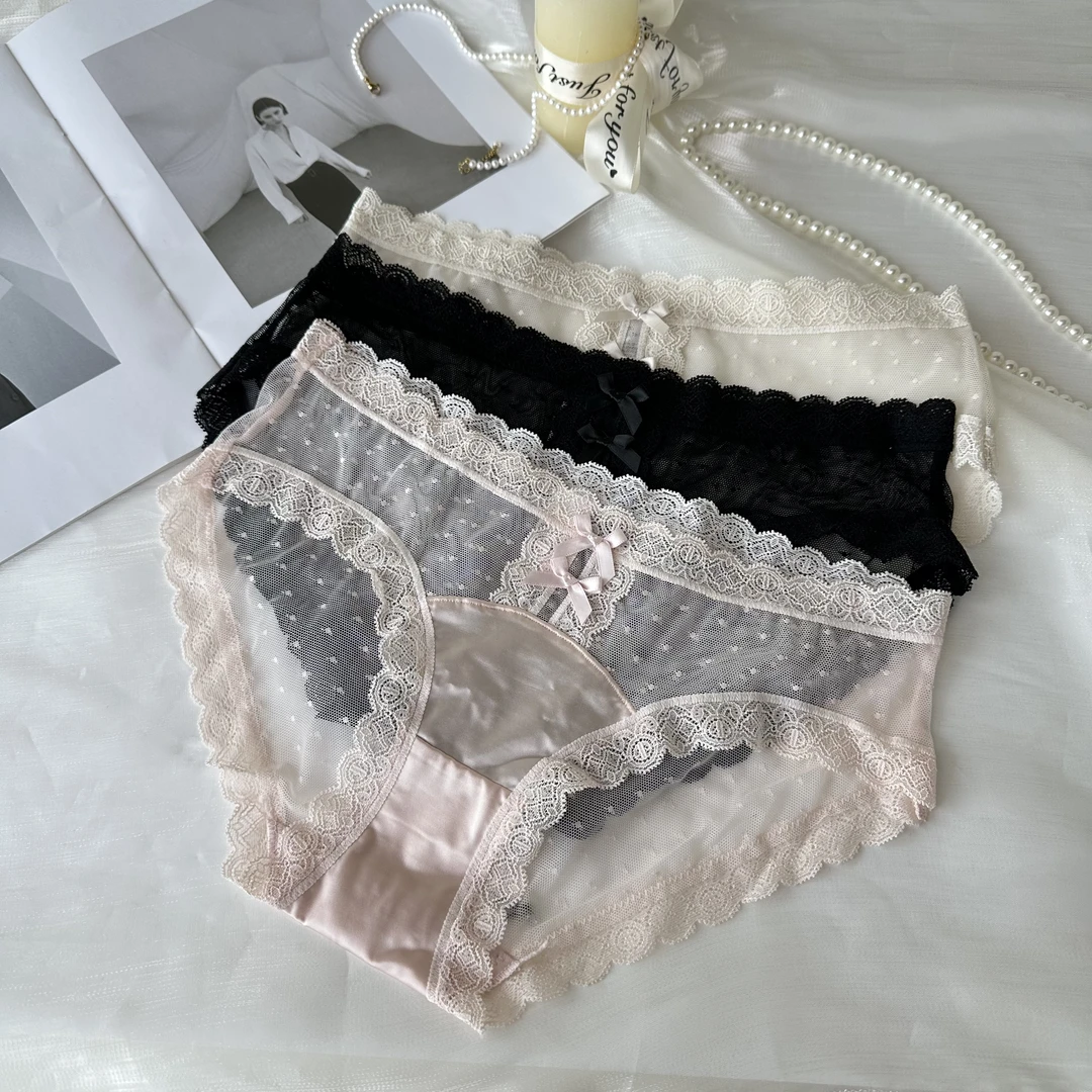 (三条装)07283法式内衣蕾丝蝴蝶结中低腰性感女士女款女生内裤