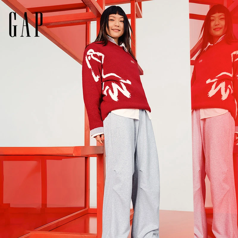 【上新了 x 故宫联名】Gap女装2025春季logo金鱼提花针织衫 729008