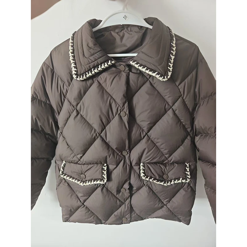 2025冬季新款简约通勤时尚气质纯色拼接保暖羽绒服