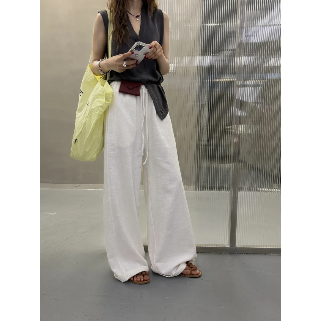 王炸裤型限季返场苎麻棉大直筒裤