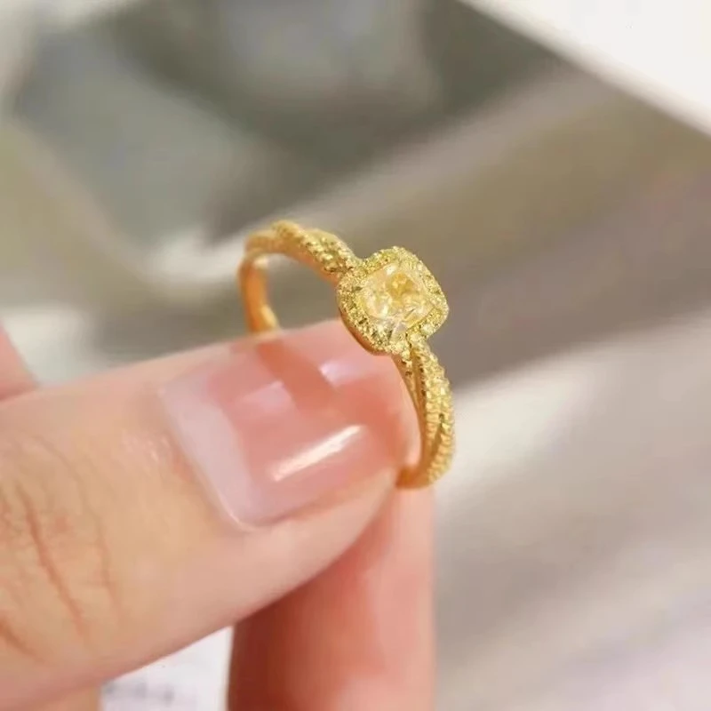 YQJR 铜合金锆石戒指 超闪小方糖戒指女轻奢小性开口可调节指环