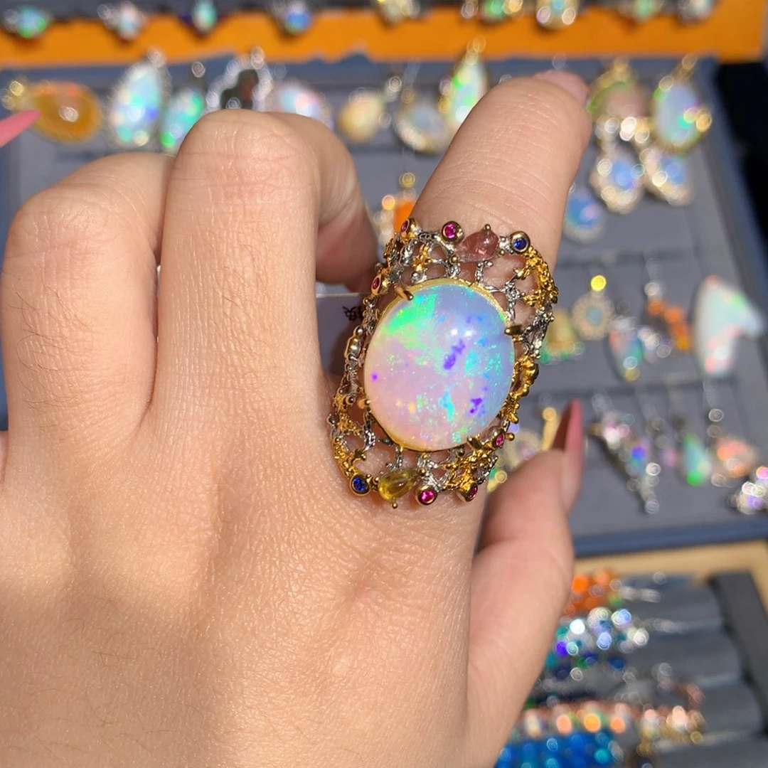 银S925镶嵌欧泊欧泊戒指l