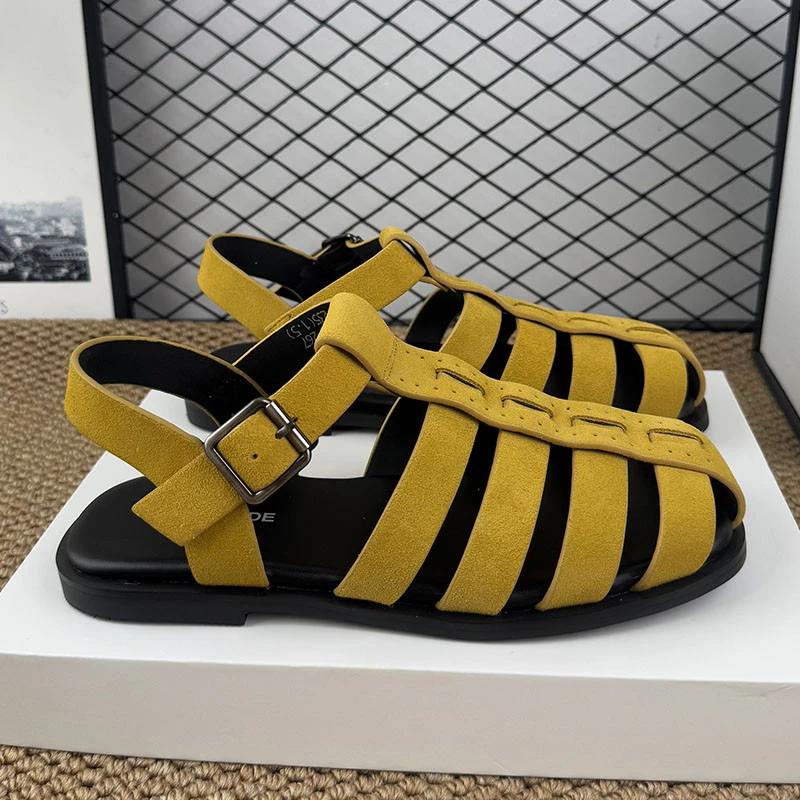 编织包头罗马凉鞋2025夏季新款简约镂空软底舒适百搭轻便凉鞋女士