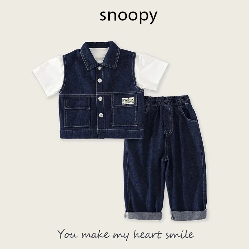 小童洋气休闲夏季儿童帅气潮童牛仔时尚套装裙三件套009