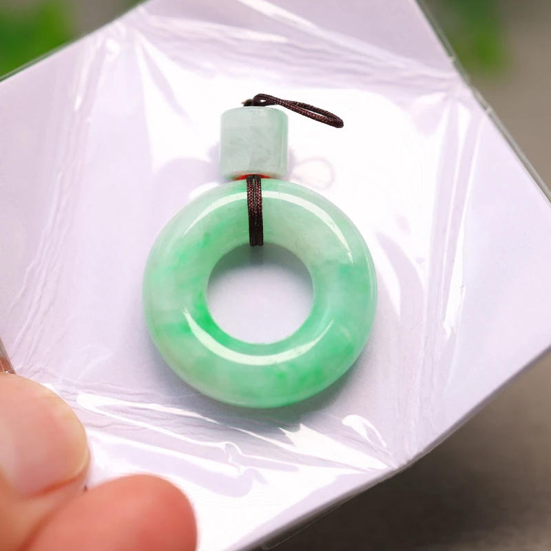 #J343冰种阳绿缅甸天然A货翡翠平安扣小环吊坠挂坠